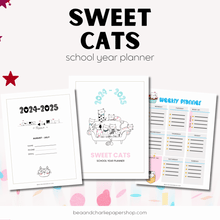 Load image into Gallery viewer, Kawaii Sweet Cats, TWO Page 2024-2025 School Year Monthly Calendar Plus BONUS

