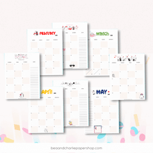 Load image into Gallery viewer, Kawaii Sweet Cats, TWO Page 2024-2025 School Year Monthly Calendar Plus BONUS
