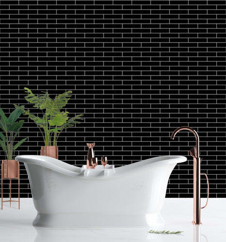 1:12 Scale Dollhouse Printable Glass Tile Wallpaper - Black Subway - The Bea & Charlie Paper Shop