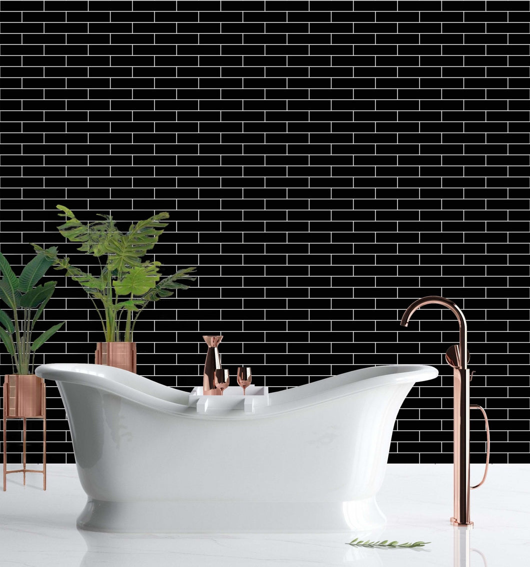 1:12 Scale Dollhouse Printable Glass Tile Wallpaper - Black Subway - The Bea & Charlie Paper Shop