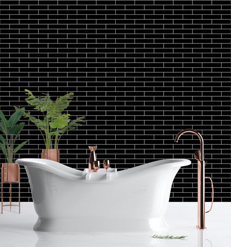 1:12 Scale, Dollhouse Tile Wallpaper, Dollhouse Printable, Black Subway Glass Tile Wallpaper, - The Bea & Charlie Paper Shop