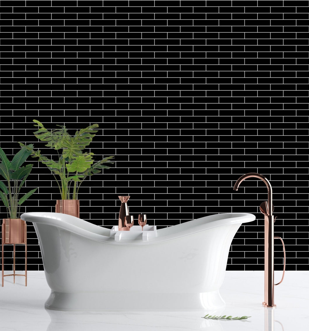 1:12 Scale, Dollhouse Tile Wallpaper, Dollhouse Printable, Black Subway Glass Tile Wallpaper, - The Bea & Charlie Paper Shop