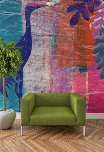 1:12 Scale Dollhouse Wallpaper - Multi Colored Birds Abstract Painting - The Bea & Charlie Paper Shop