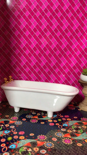 1:24 Scale Dollhouse Printable Pink Glass Tile Wallpaper - The Bea & Charlie Paper Shop