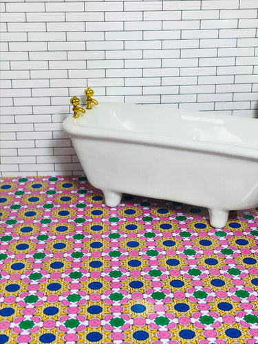 1:24 Scale Pink and Cobalt Blue Glass Moroccan Tiles Dollhouse Wallpaper - The Bea & Charlie Paper Shop
