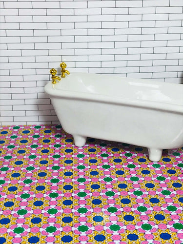1:48 Scale Pink and Cobalt Blue Glass Moroccan Tiles Dollhouse Wallpaper - The Bea & Charlie Paper Shop