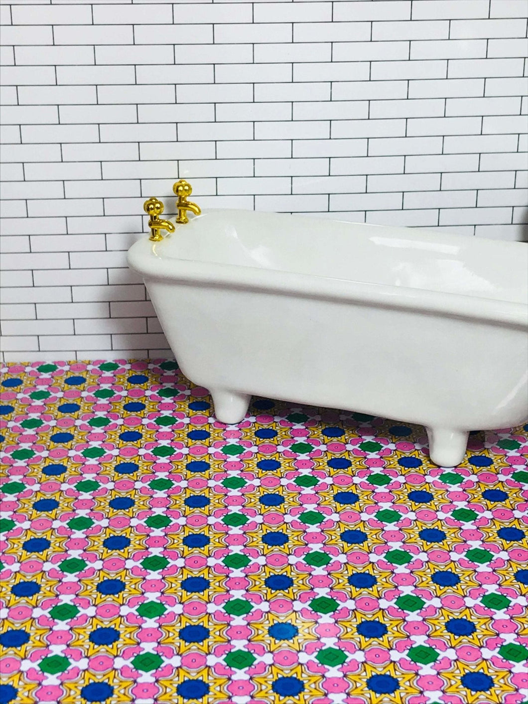 1:48 Scale Pink and Cobalt Blue Glass Moroccan Tiles Dollhouse Wallpaper - The Bea & Charlie Paper Shop