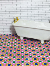 Load image into Gallery viewer, 1:6 Scale Barbie House Pink and Cobalt Blue Glass Moroccan Tiles Dollhouse Wallpaper - The Bea &amp; Charlie Paper Shop
