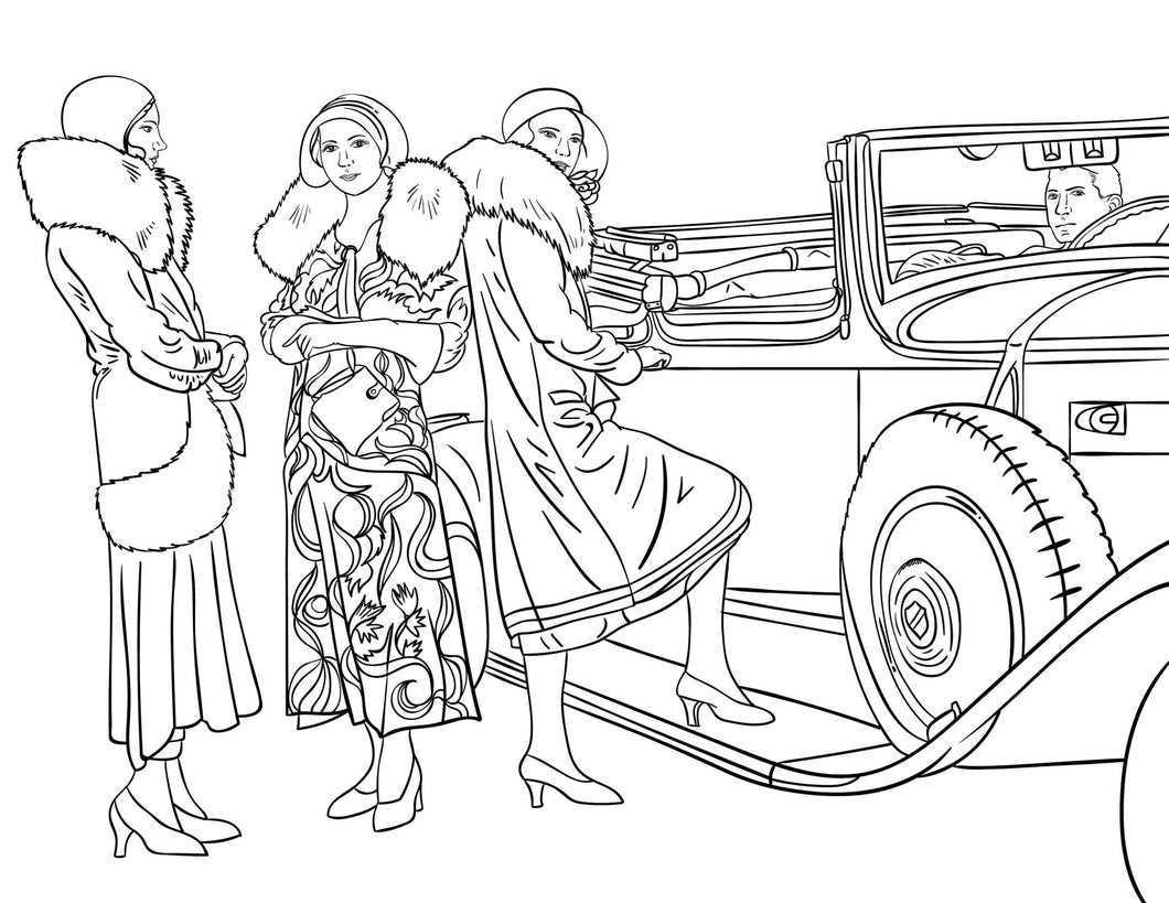 8 x 11 Roaring 20's Flapper Girl DIY Wall Art Adult Coloring Pages - The Bea & Charlie Paper Shop