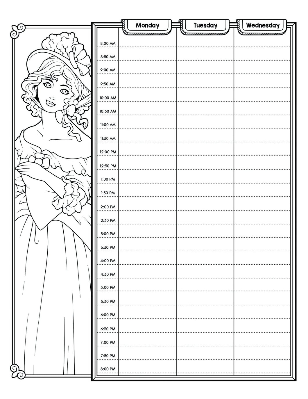 8 x 11 Victorian Doll Coloring Pages Journal & Weekly/Monthly Planner - The Bea & Charlie Paper Shop