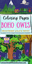 Load image into Gallery viewer, Bohemian Owls Coloring Pages Apple Pigment App Compatible - The Bea &amp; Charlie Paper Shop
