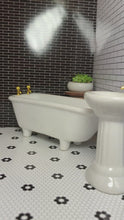 Load and play video in Gallery viewer, 1:24 Scale Black &amp; White Penny Tile Dollhouse Printable Wallpaper Flooring
