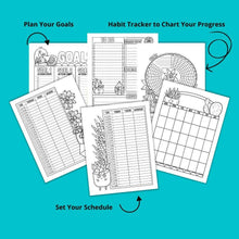 Load image into Gallery viewer, Cactus Coloring Pages Weekly Goals Planner &amp; Journal Set Pigment App - The Bea &amp; Charlie Paper Shop
