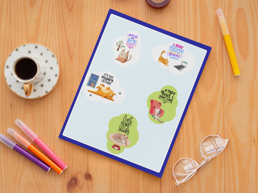 Cat Stickers, Cat Sticker Sheet, Cat Stickers for Laptop, Printable Cat Stickers, Stickers for Kids - The Bea & Charlie Paper Shop