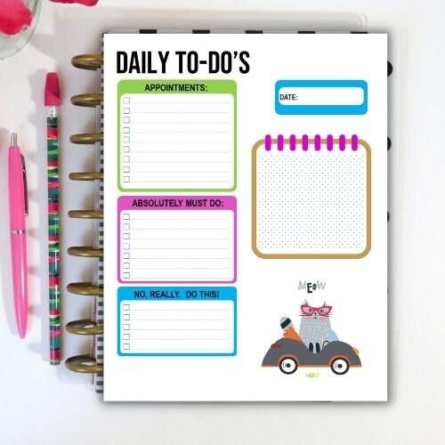 Cat To Do List Note Page, Day Planner Insert, Daily Planner Printable, Blank Calendar, Checklist, Cat Art To Do List - The Bea & Charlie Paper Shop