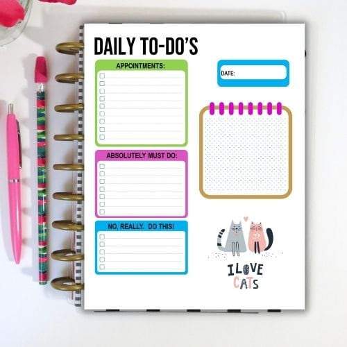 Cat To Do List Note Page, Day Planner Insert, Daily Planner Printable, Blank Calendar, Checklist, I Love Cats To Do List - The Bea & Charlie Paper Shop