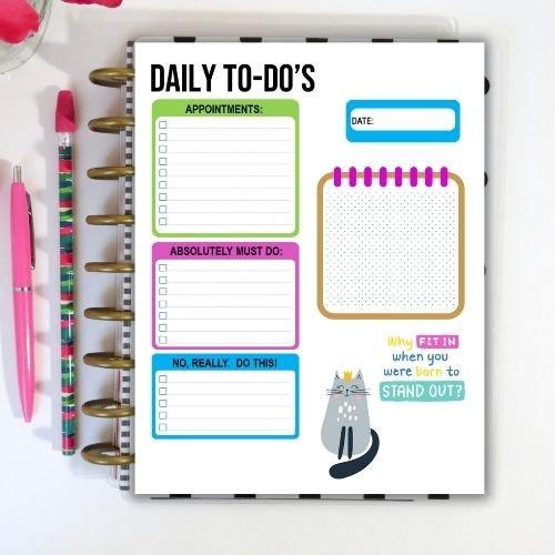 Cat To Do List Note Page, Day Planner Insert, Daily Planner Printable, Mini Calendar Printable, Blank Calendar, Checklist Printable - The Bea & Charlie Paper Shop