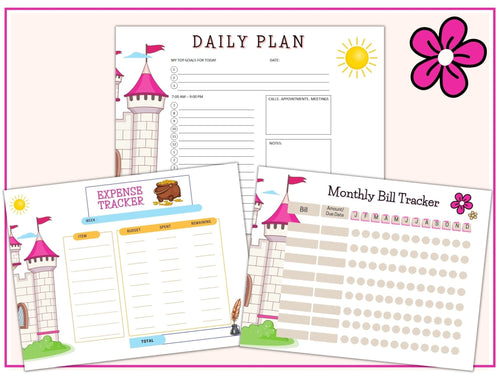 Daily Planner Printable, Weekly Planner, Habit Tracker, Expense Tracker Printable, Fairy Tale Castles, Plus BONUS! - The Bea & Charlie Paper Shop