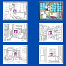 Load image into Gallery viewer, Dollhouse Interior Rooms Coloring Pages Full Set - The Bea &amp; Charlie Paper Shop
