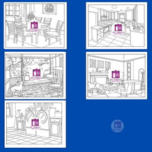 Load image into Gallery viewer, Dollhouse Interior Rooms Coloring Pages Full Set - The Bea &amp; Charlie Paper Shop
