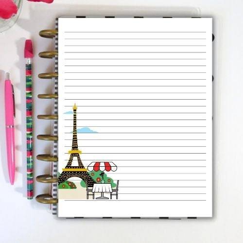 Eiffel Tower Writing Paper, Note Page Printable, Lined Journal Paper, Note Taking Paper, Planner Inserts, Parisian Art - The Bea & Charlie Paper Shop