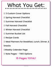 Load image into Gallery viewer, Farmer&#39;s Market Grocery Shopping List &amp; Harvest Meal Planner Set Plus BONUS Gift! - The Bea &amp; Charlie Paper Shop
