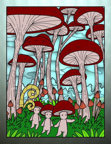 Forest Mushrooms Adult Coloring Pages DIY Wall Art Pigment App - The Bea & Charlie Paper Shop