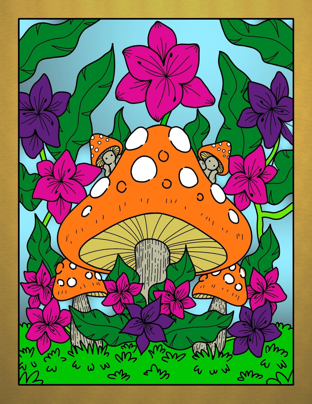 Forest Mushrooms Adult Coloring Pages DIY Wall Art Pigment App - The Bea & Charlie Paper Shop
