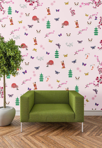 Japanese Geisha Doll Print Dollhouse Wallpaper - The Bea & Charlie Paper Shop