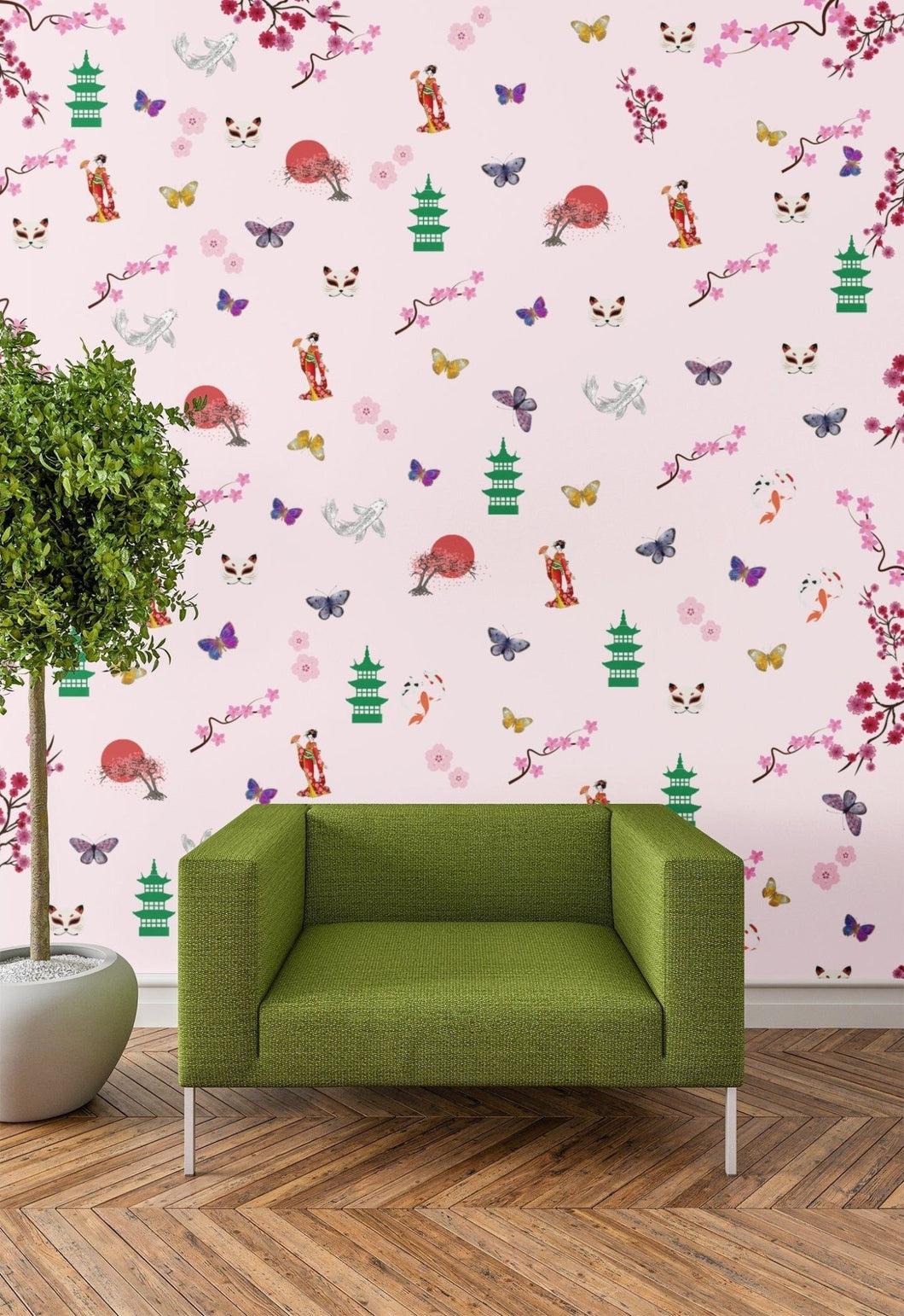 Japanese Geisha Doll Print Dollhouse Wallpaper - The Bea & Charlie Paper Shop