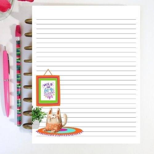 Let Me Overthink This, Cat Notepaper Printable, Cat Notepad, Lined Notepaper Printable, Notebook Kit, Writing Paper, Journal Paper - The Bea & Charlie Paper Shop