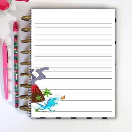 Lined Writing Paper, Lined Paper Printable, Note Page Printable, Lined Journal Paper, Note Taking Paper, Planner Inserts, Dinosaur - The Bea & Charlie Paper Shop