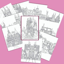 Load image into Gallery viewer, Medieval Fairy Tale Castles Adult Coloring Pages &amp; Puzzle Activity Set - The Bea &amp; Charlie Paper Shop
