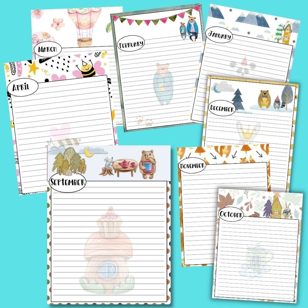 Note Page Printable, Printable Lined Note Pages, Note Taking Paper, Planner Inserts Printable, Forest Animals Art, Plus BONUS Sticker Pack - The Bea & Charlie Paper Shop