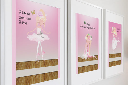 Pink Ballerinas Wall Art Printable Set of THREE Includes Optional Sizes - The Bea & Charlie Paper Shop