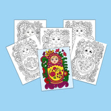 Load image into Gallery viewer, Russian Matryoshka Dolls Coloring Pages Set PLUS BONUS Russian dolls Paper Craft! - The Bea &amp; Charlie Paper Shop
