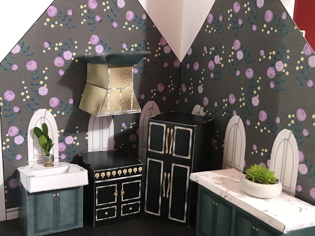 Shabby Chic Dollhouse Kitchen Furniture Printable Paper DIY Craft Kit 1:12 scale - The Bea & Charlie Paper Shop