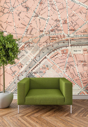 Vintage Map of Paris Dollhouse Wallpaper & BONUS Painted Diamond Wood Floor - The Bea & Charlie Paper Shop